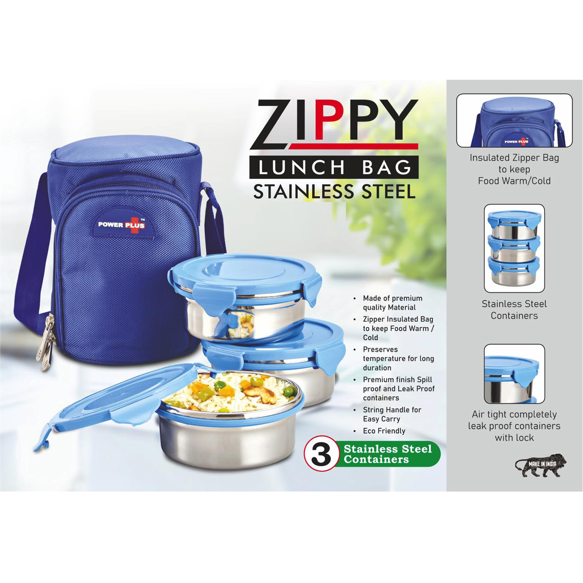 101-H71*Zippy Lunch box bag 3 containers steel