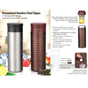 101-H98*Vacuumized Tea Fruit infuser SS sipper in Honeycomb 
