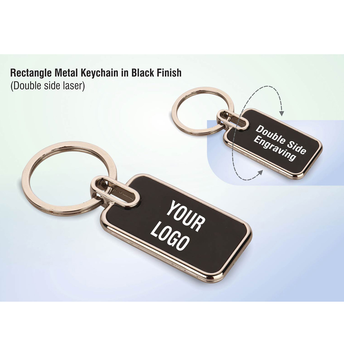 101-J116*Rectangle metal keychain in Black finish Double side laser