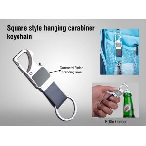 101-J120*Rectangle hanging metal keychain with Bottle Opener  Gunmetal Plate with PU strap