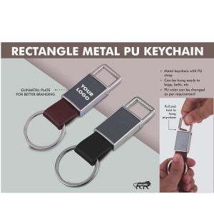 101-J131*Pull out rectangle metal PU keychain