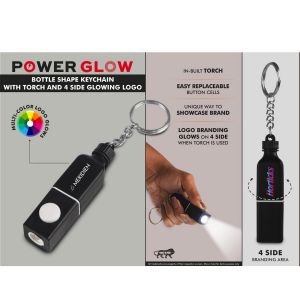 101-J136*PowerGlow Bottle shape keychain with Torch and 4 side Glowing Logo