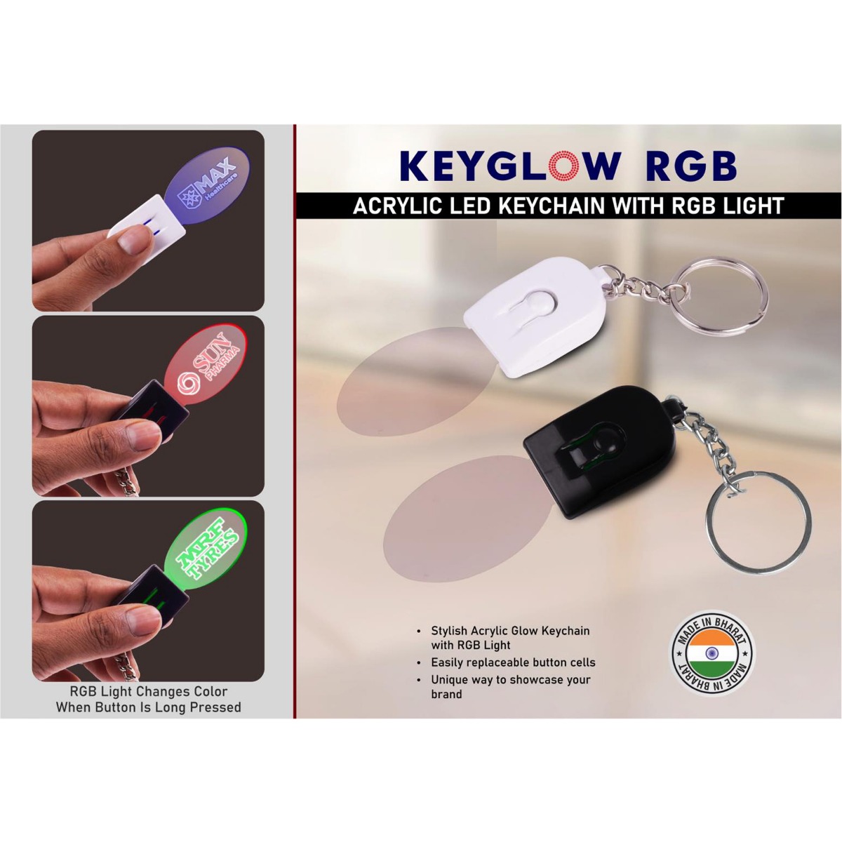 101-J145*Keyglow RGB Acrylic LED Keychain with RGB Light Oval shape