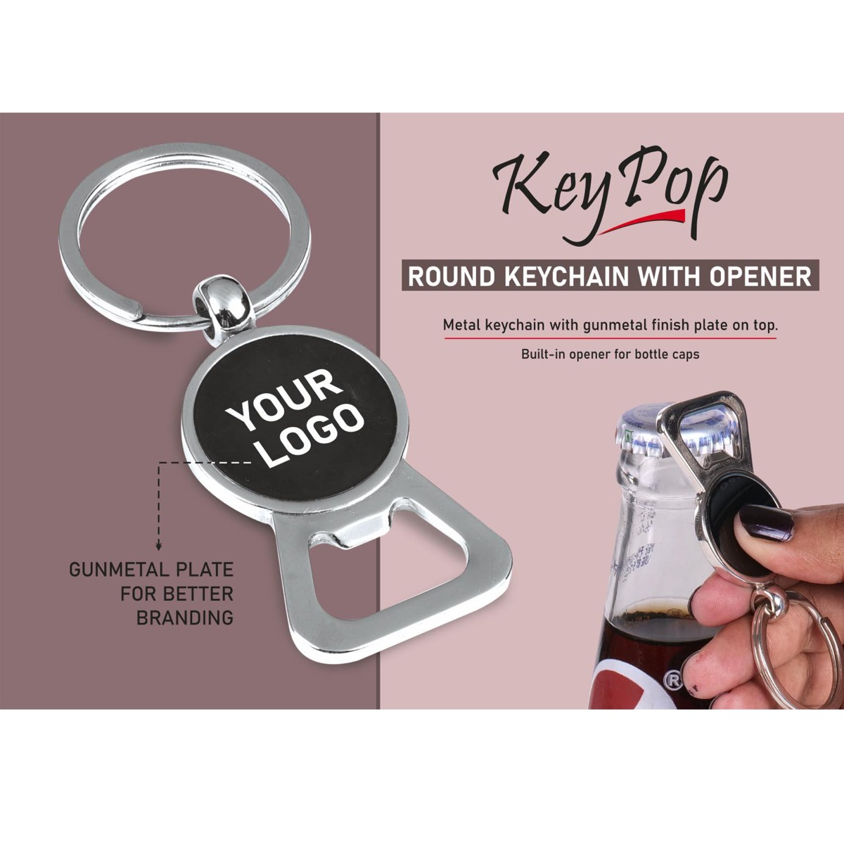 101-J146*KeyPop Round Keychain with opener