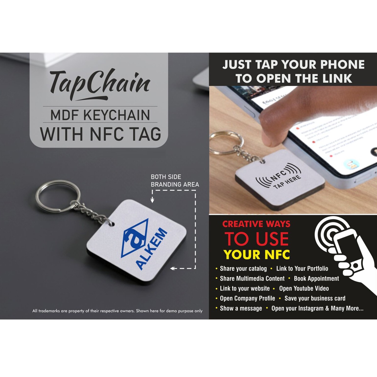101-J147*TapChain Square Customized MDF Keychain with NFC Tag