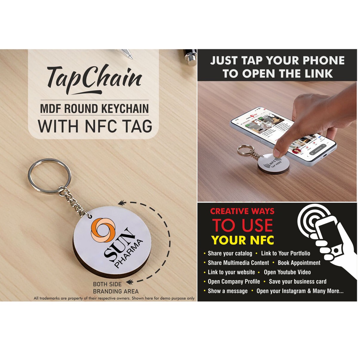 101-J148*TapChain Round Customized MDF Keychain with NFC Tag