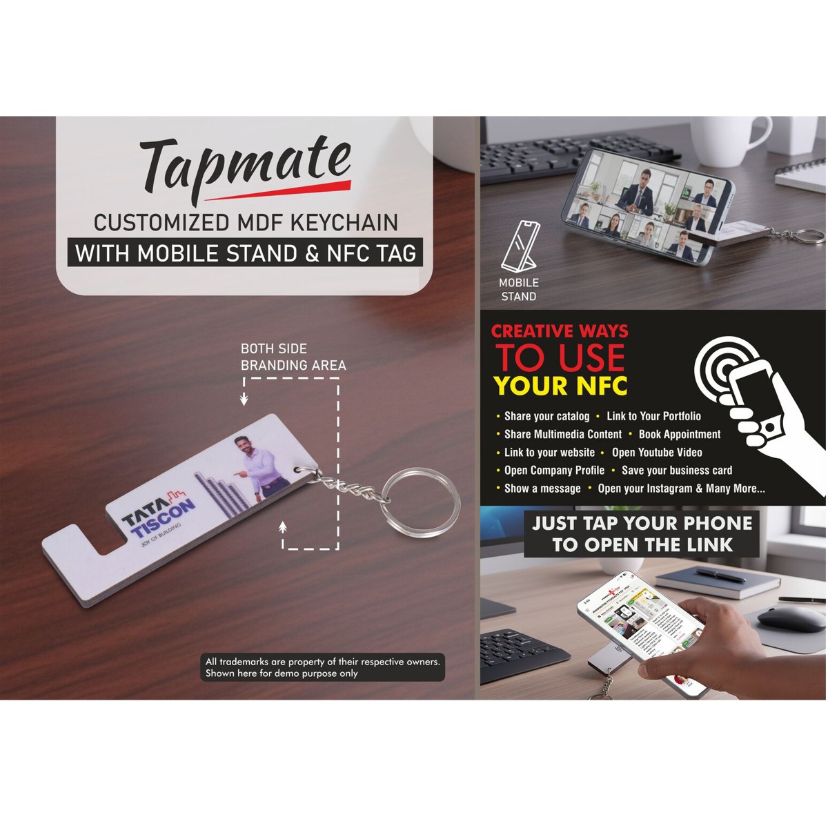 101-J149*Apmate Customized MDF Keychain with Mobile stand & NFC Tag