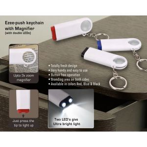 101-J50*Double LED Ezee-push keychain with Magnifier