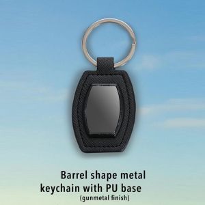 101-J71*Barrel shape metal keychain with PU base (gunmetal finish)