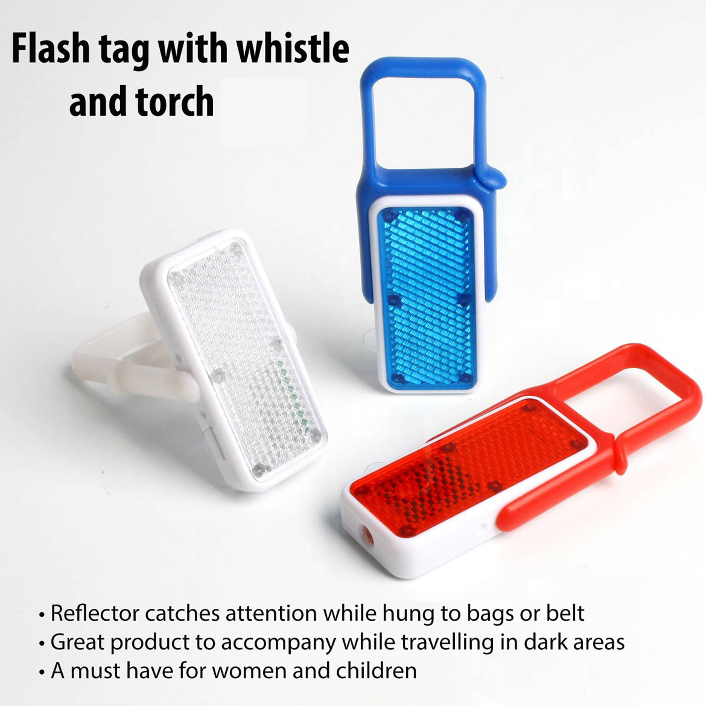 101-J86*Flash tag with whistle and torch with reflector