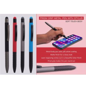 101-L153*Prism Grip Metal body pen with Stylus - Soft Touch Body