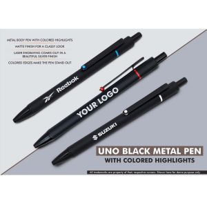 101-L174*Uno Black Metal Pen with Colored highlights