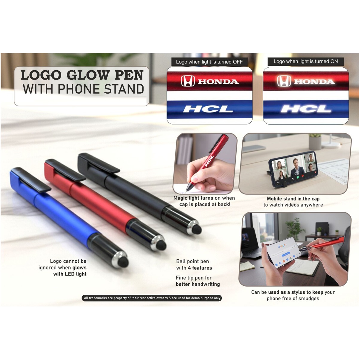 101-L189*Logo glow pen with phone stand