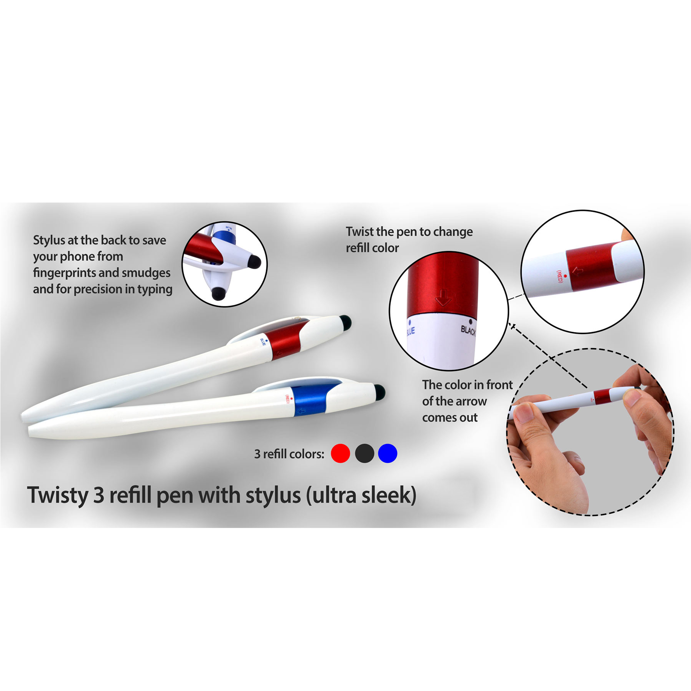 101-L91*Twisty 3 refill pen with stylus ultra sleek