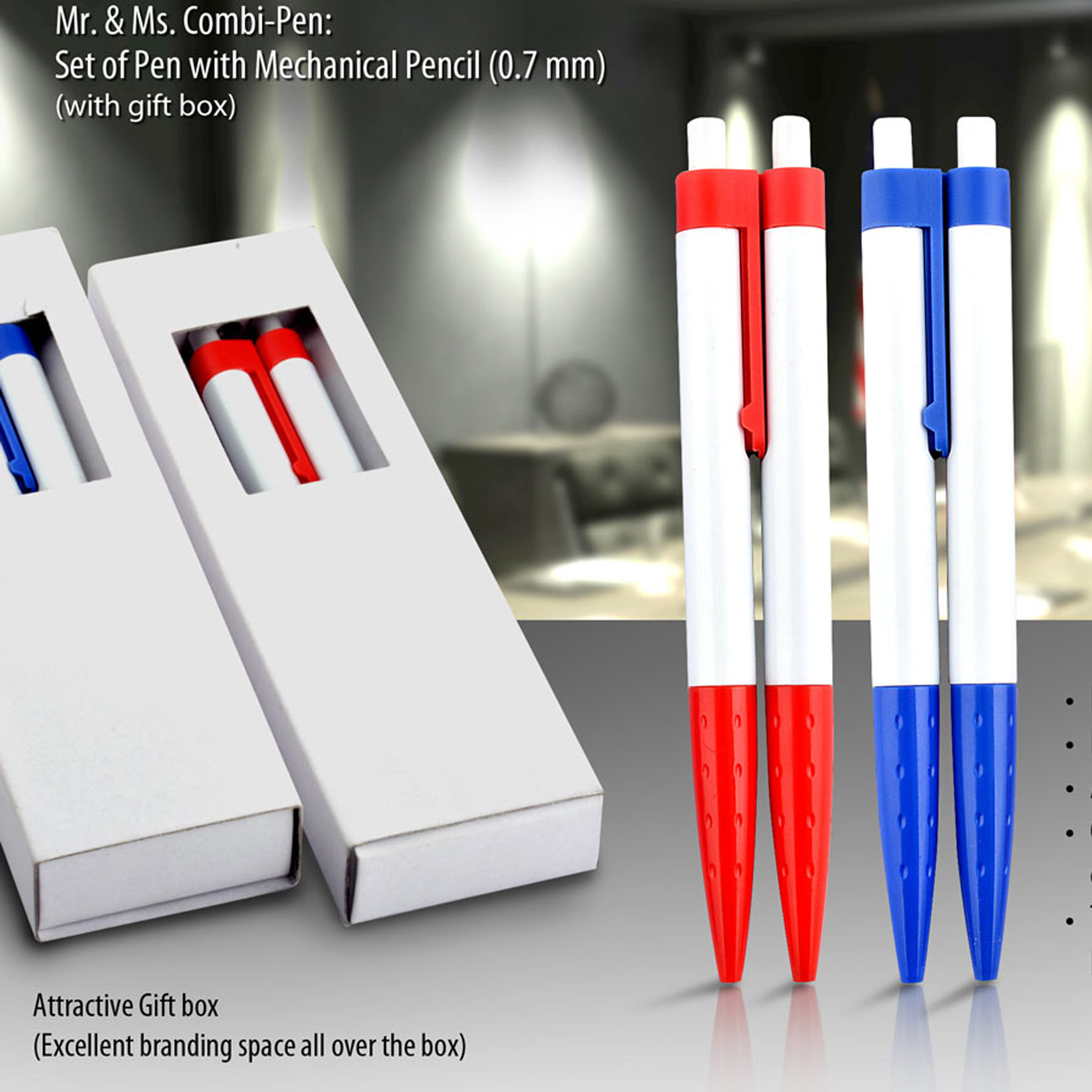 101-L92*Mr & Ms. Combipen Set of Pen with mechanical pencil 0.7 mm with gift box 