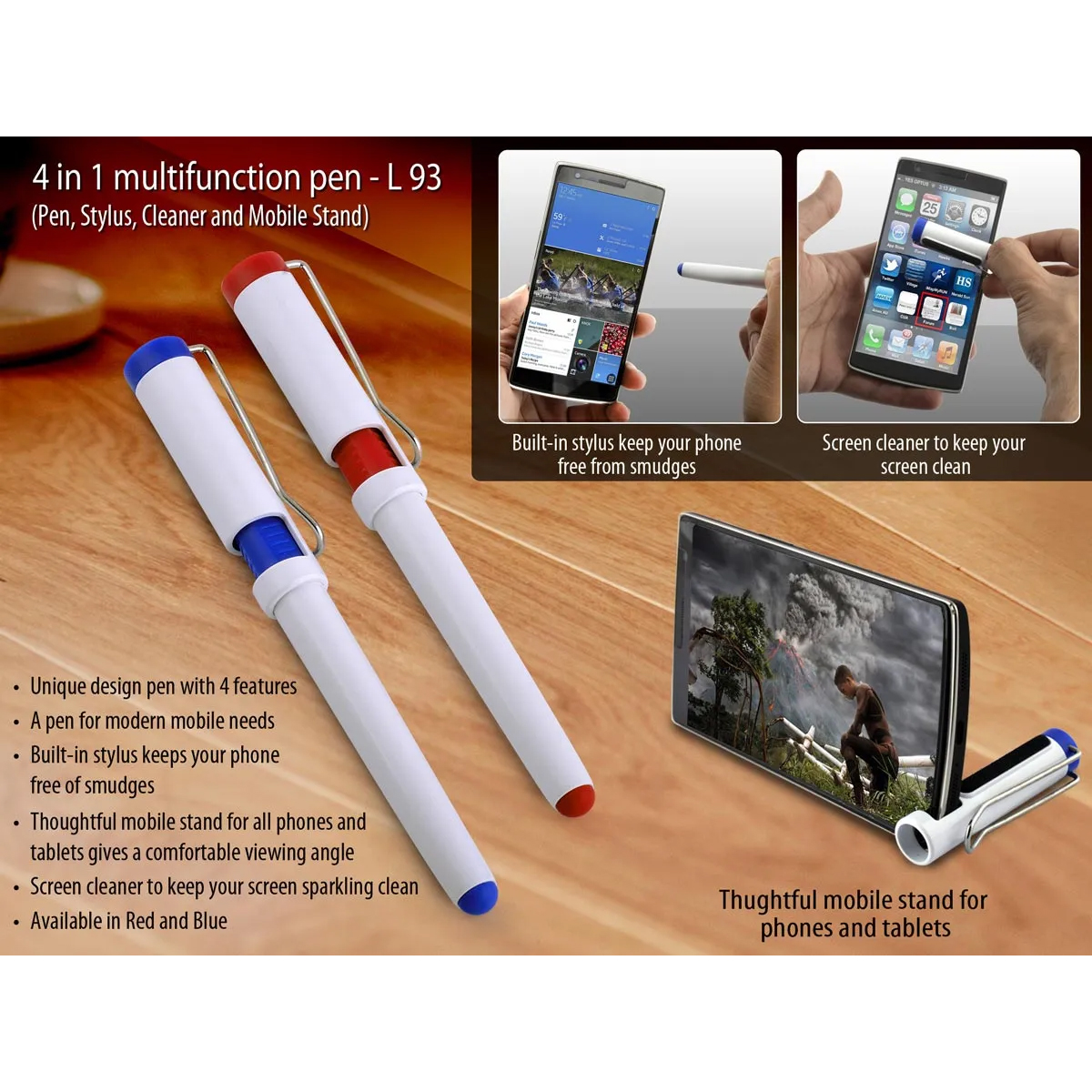 101-L93*4 in 1 multifunction pen Pen Stylus Cleaner and Mobile Stand