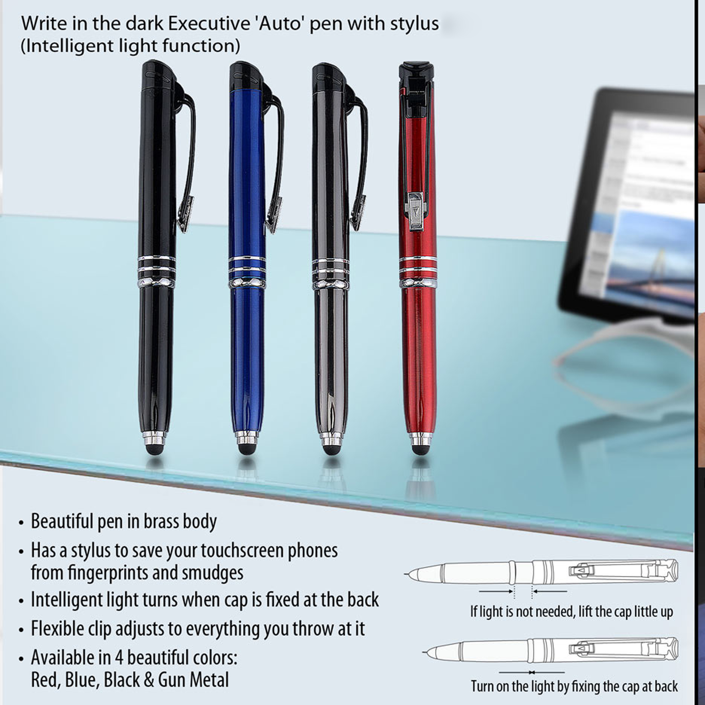 101-L97*Write in the dark executive Auto pen with stylus brass body