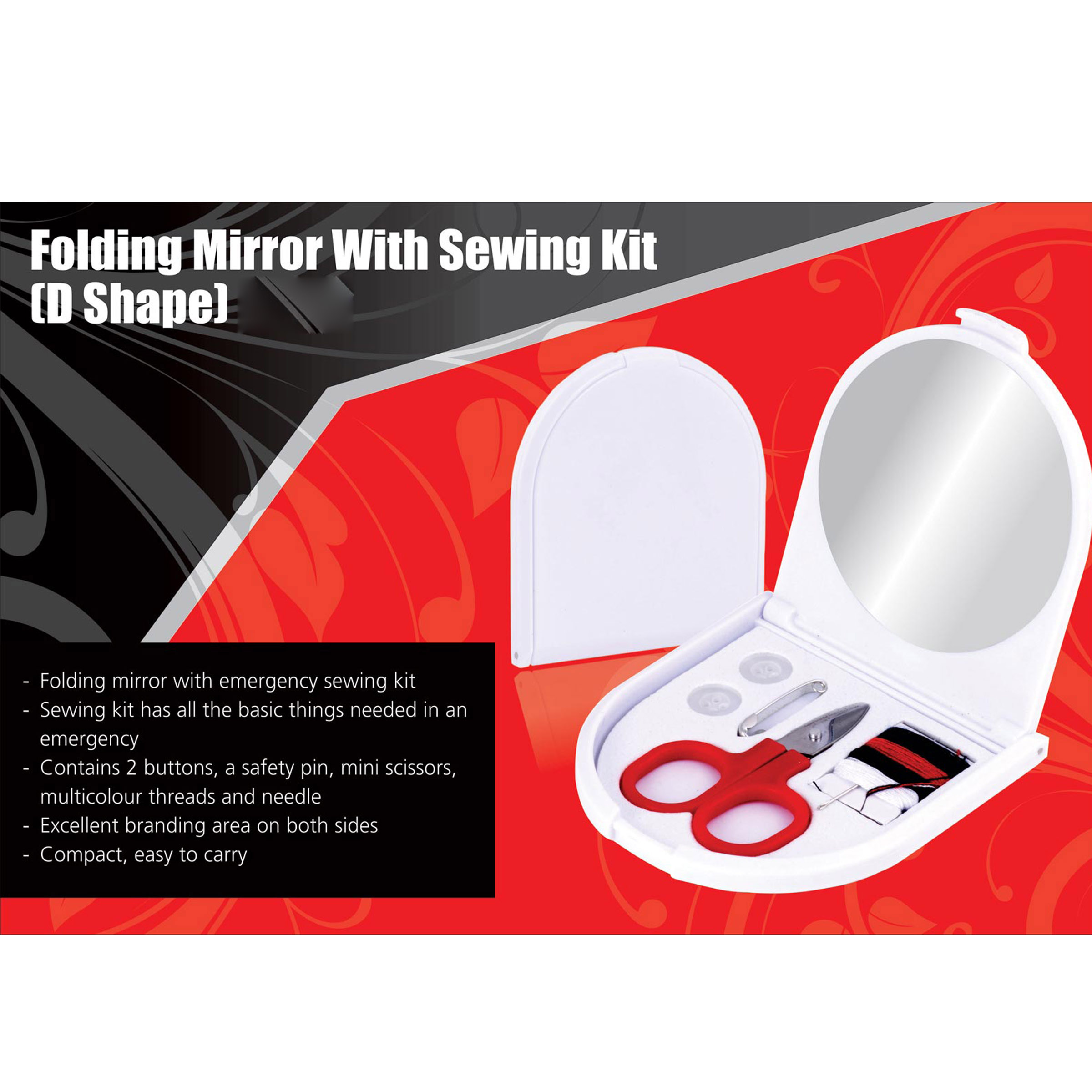 101-N18*Folding mirror with sewing kit D shape