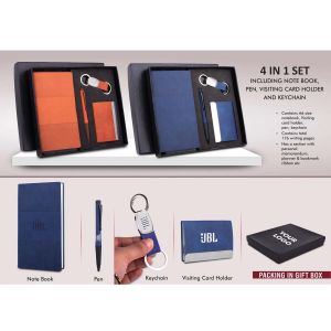 101-Q120*4 pc Notebook Set A6 size notebook Metal Pen Loop Keychain & Visiting card holder in Gift box