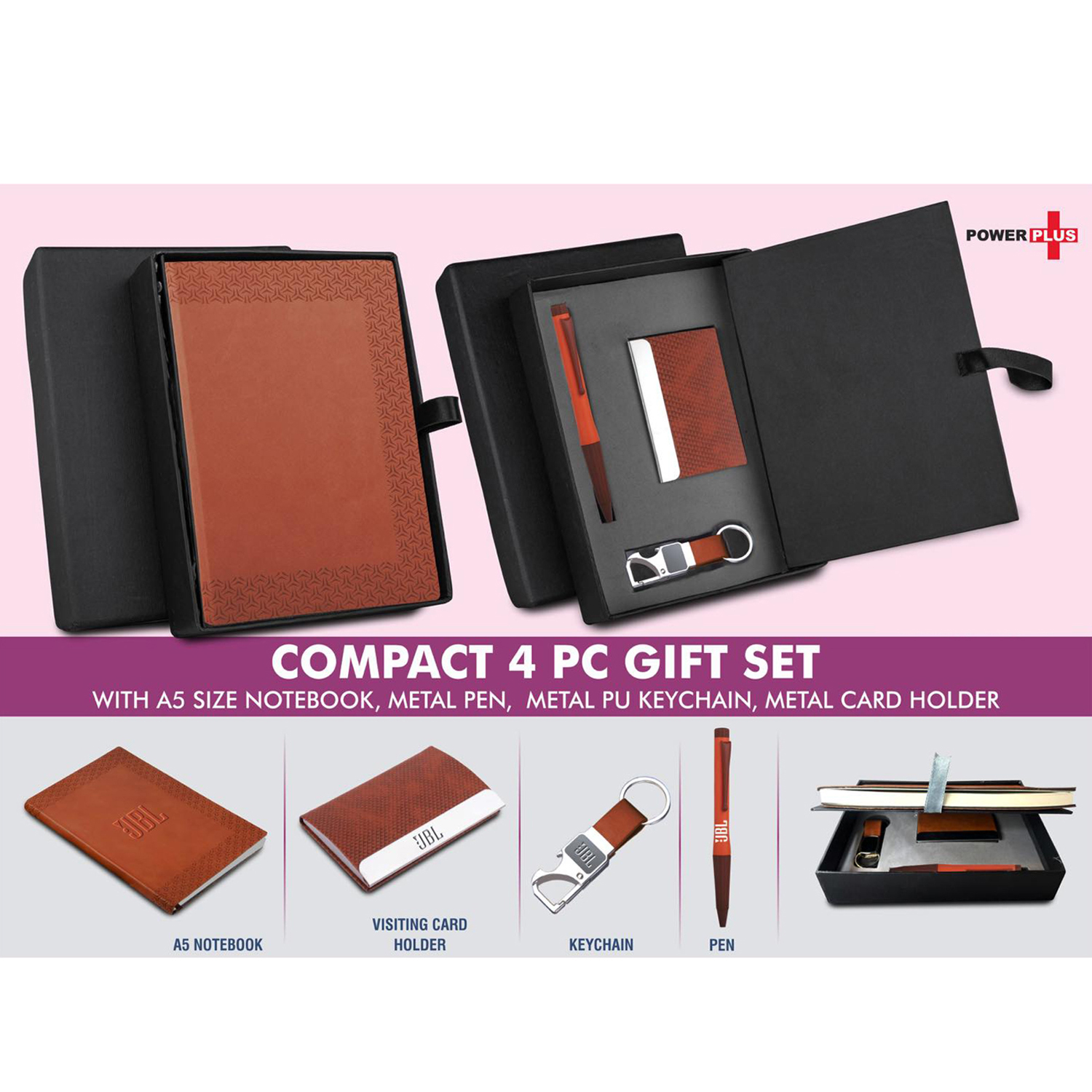 101-Q122*Compact 4 pc Tan gift set A5 size Notebook
