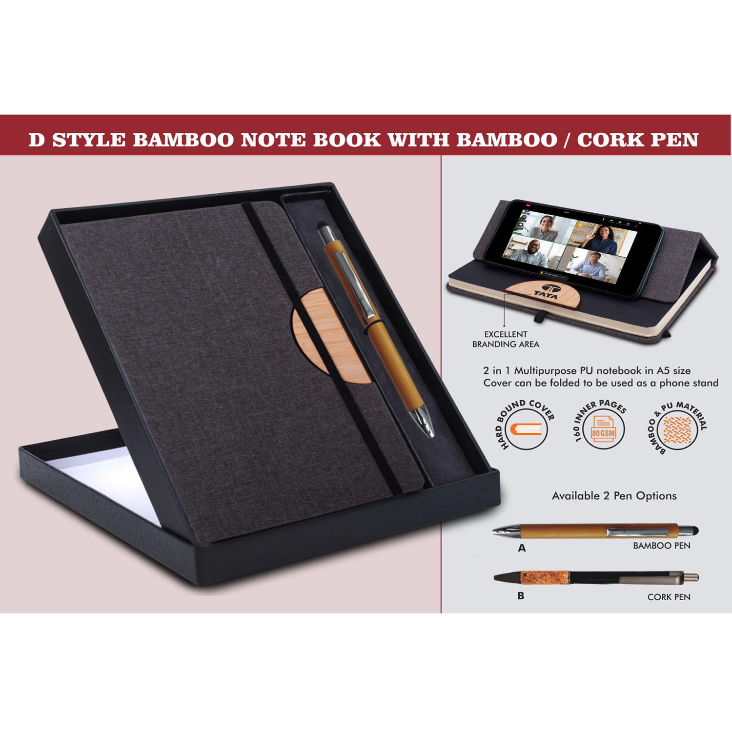 101-Q125*Notebook Gift set Eco D Style Bamboo Note Book