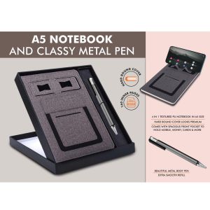 101-Q126*Gray Notebook Gift set Multifunction Notebook With Classy Metal Pen