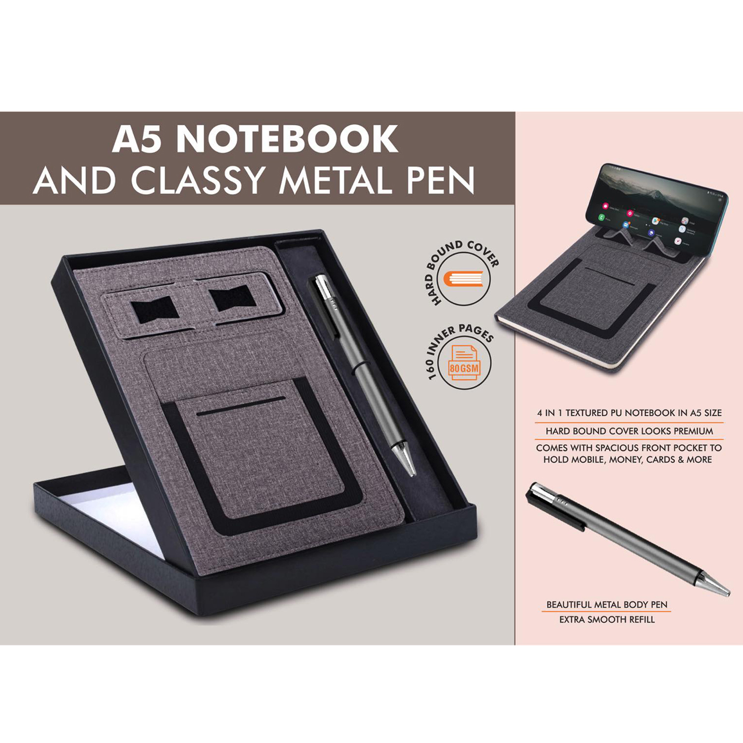 101-Q126*Gray Notebook Gift set Multifunction Notebook