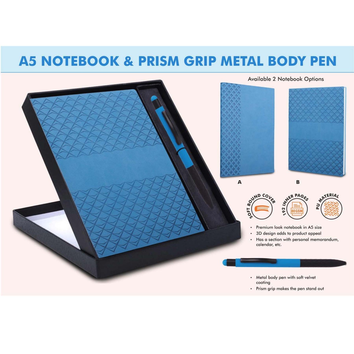 101-Q127*Blue Notebook Gift set A5 PU Notebook 