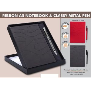 101-Q128*Ribbon Notebook Gift set A5 Ribbon Notebook With Classy Metal Pen