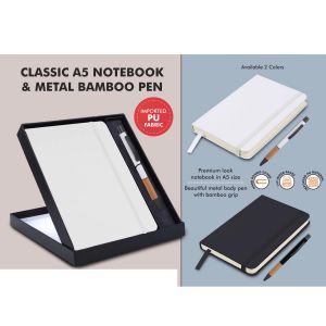 101-Q132*Classic Notebook Gift set A5 Elastic Notebook With Metal Bamboo Pen