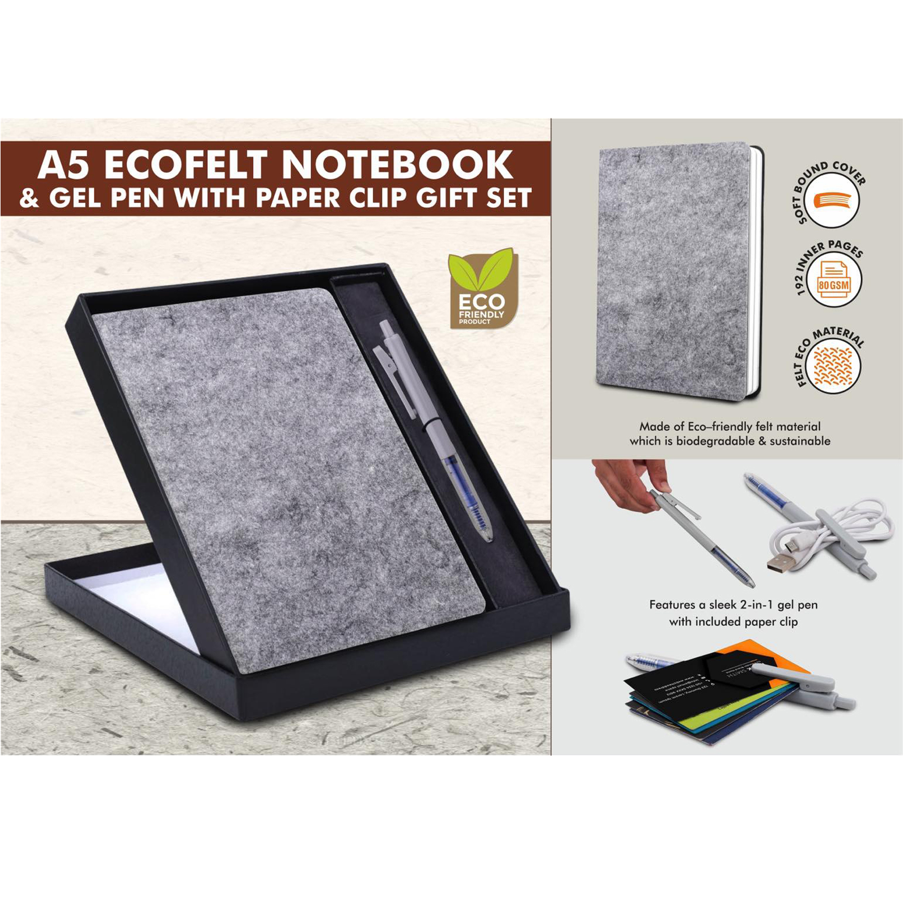 101-Q150*EcoFelt Notebook Gift set A5 Eco Notebook