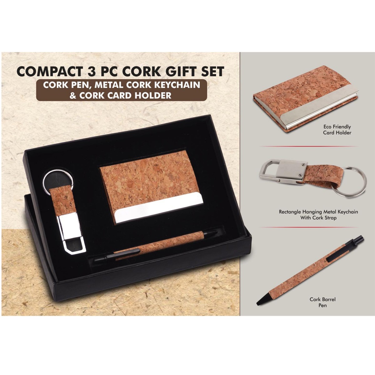 101-Q155*Compact 3 Pc Cork Gift Set 