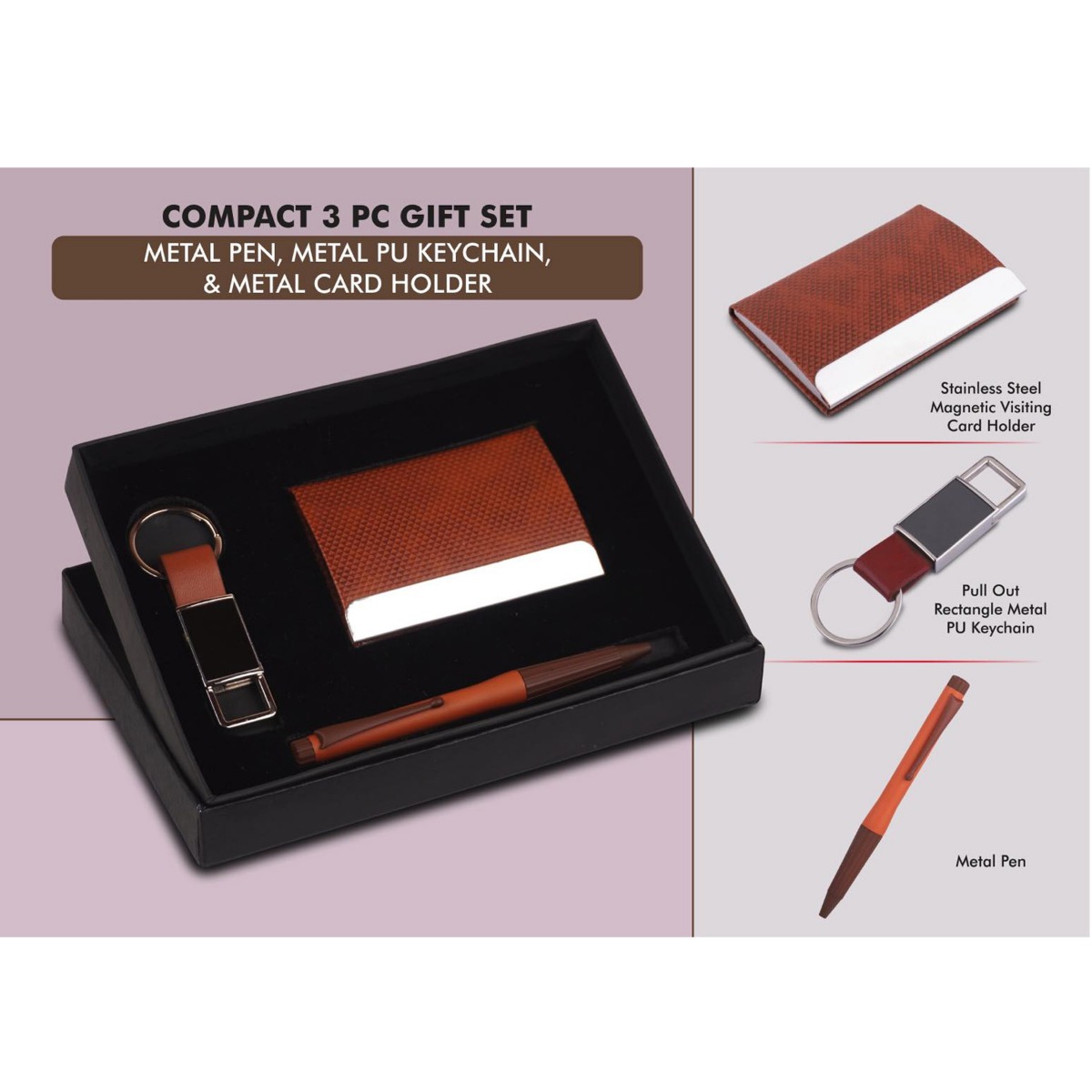 101-Q156*Compact 3 Pc Tan Gift Set 