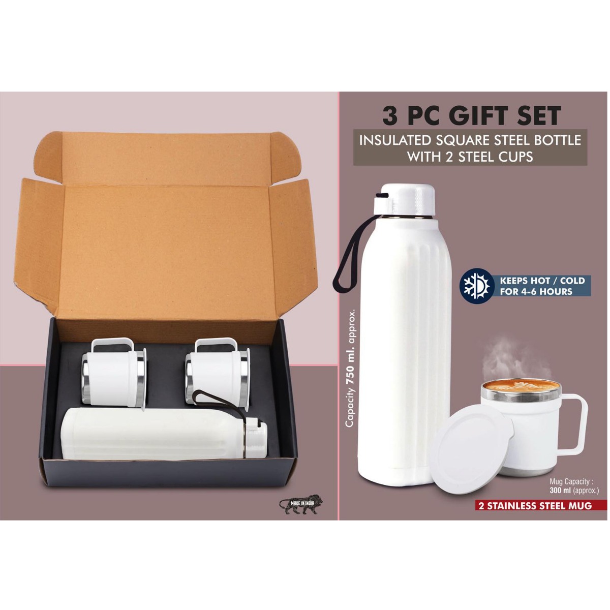 101-Q179*3 pc Gift Set  Insulated Hexa Steel bottle