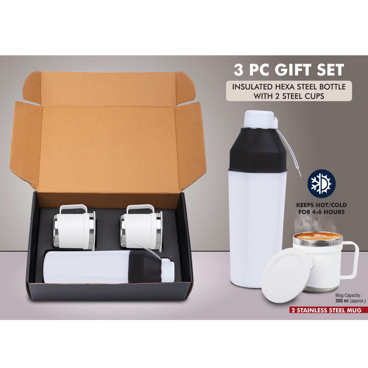 101-Q180*3 pc Gift Set  Insulated Square Steel bottle