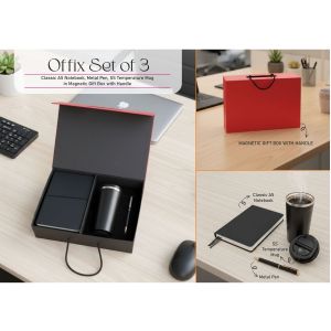 101-Q218*Offix Set of 3 Classic A5 Notebook, Metal Pen, SS Temperature Mug 