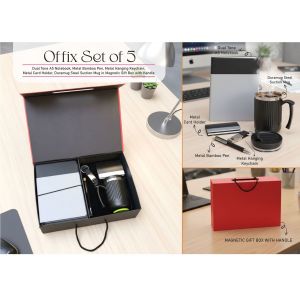 101-Q219*Offix Set of 5: Dual Tone A5 Notebook, Metal Bamboo Pen, Metal Hanging Keychain