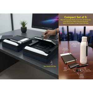 101-Q221*Compact Set of 5 Ribd SS Insulated Bottle Dual Tone A5 Notebook