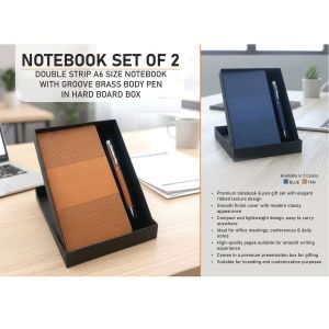 101-Q222*Notebook Set of 2 Double Strip A6 size Notebook Groove Brass body pen