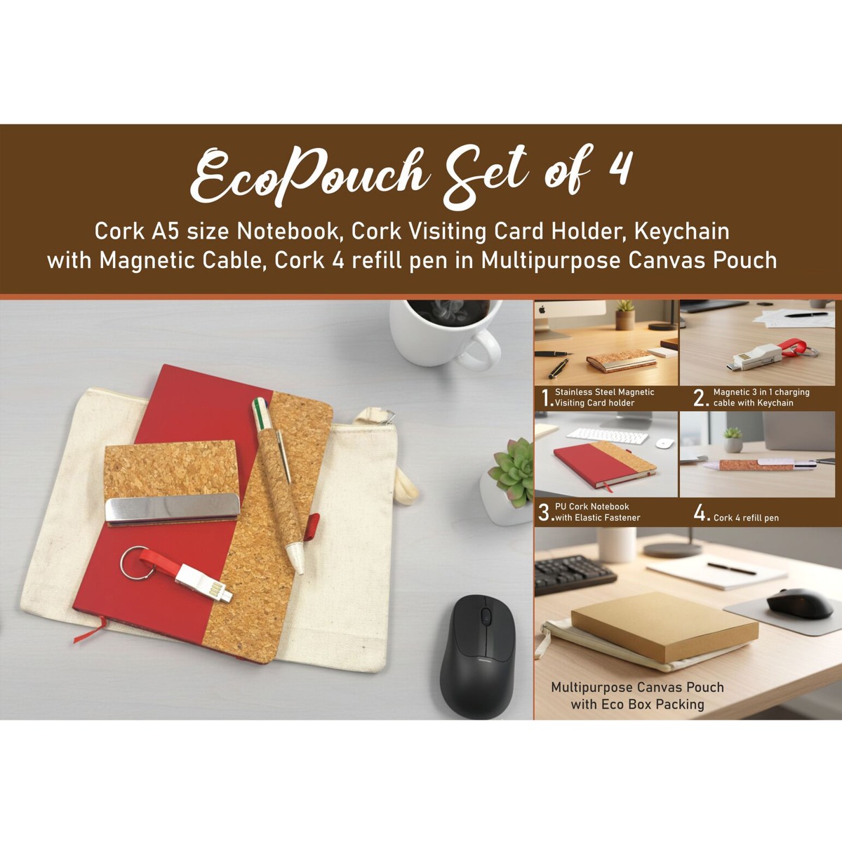 101-Q225*EcoPouch Set of 4 Cork Executive Kit in Multipurpose