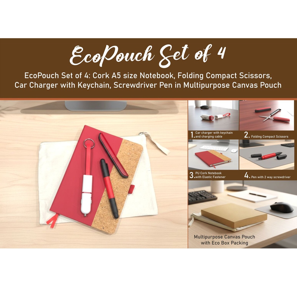 101-Q228*EcoPouch Set of 5 Travel Utility Kit in Multipurpose Canvas Pouch