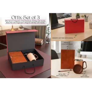 101-Q230*Offix Set of 3: Magnetic 3 Fold Notebook, SS Mug with Handle, Metal Pen 