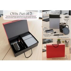 101-Q231*Offix Set of 5: Dual Tone A5 Notebook, Metal Bamboo Pen, Metal Hanging Keychain