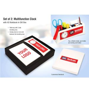 101-Q32*Set of 2 Multifunction clock with A5 notebook in gift box  Branding included MOQ 200 pc