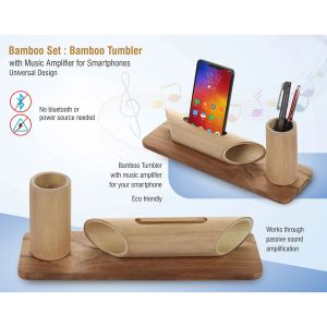 101-Q34*Bamboo Set Bamboo tumbler with Music Amplifier for Smartphones 