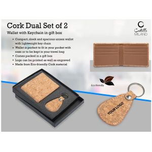 101-Q38*Cork Dual Set Wallet with Keychain in gift box
