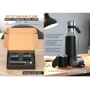 101-Q44a*Set of Vacuum Flask with 2 Stainless steel cups in Gift box