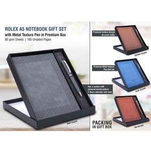 101-Q45*Rolex Notebook with Metal Texture pen Gift set in Premium box