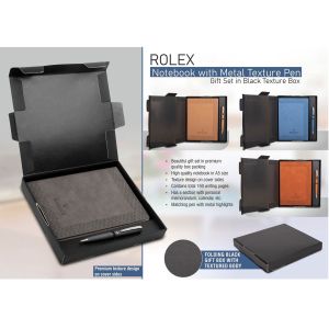 101-Q58*Rolex Notebook with Metal Texture pen | Gift set in Black Texture box