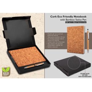 101-Q60A*Cork Notebook with Bamboo Stylus pen  Gift set in Black